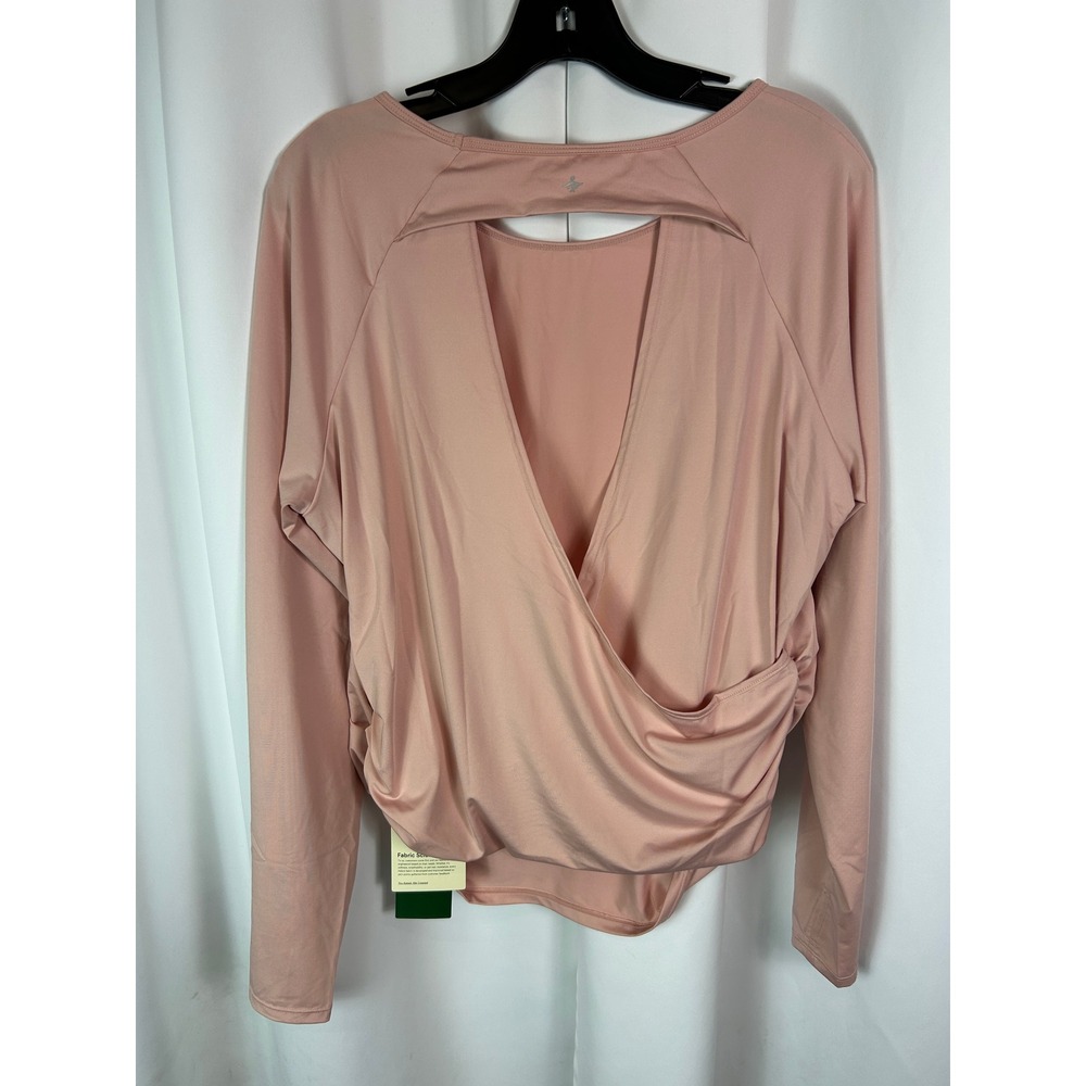 Halara Pink Solid Open Back Long Sleeve Active Top Thumbholes Sporty Shirt Large - Picture 7 of 8